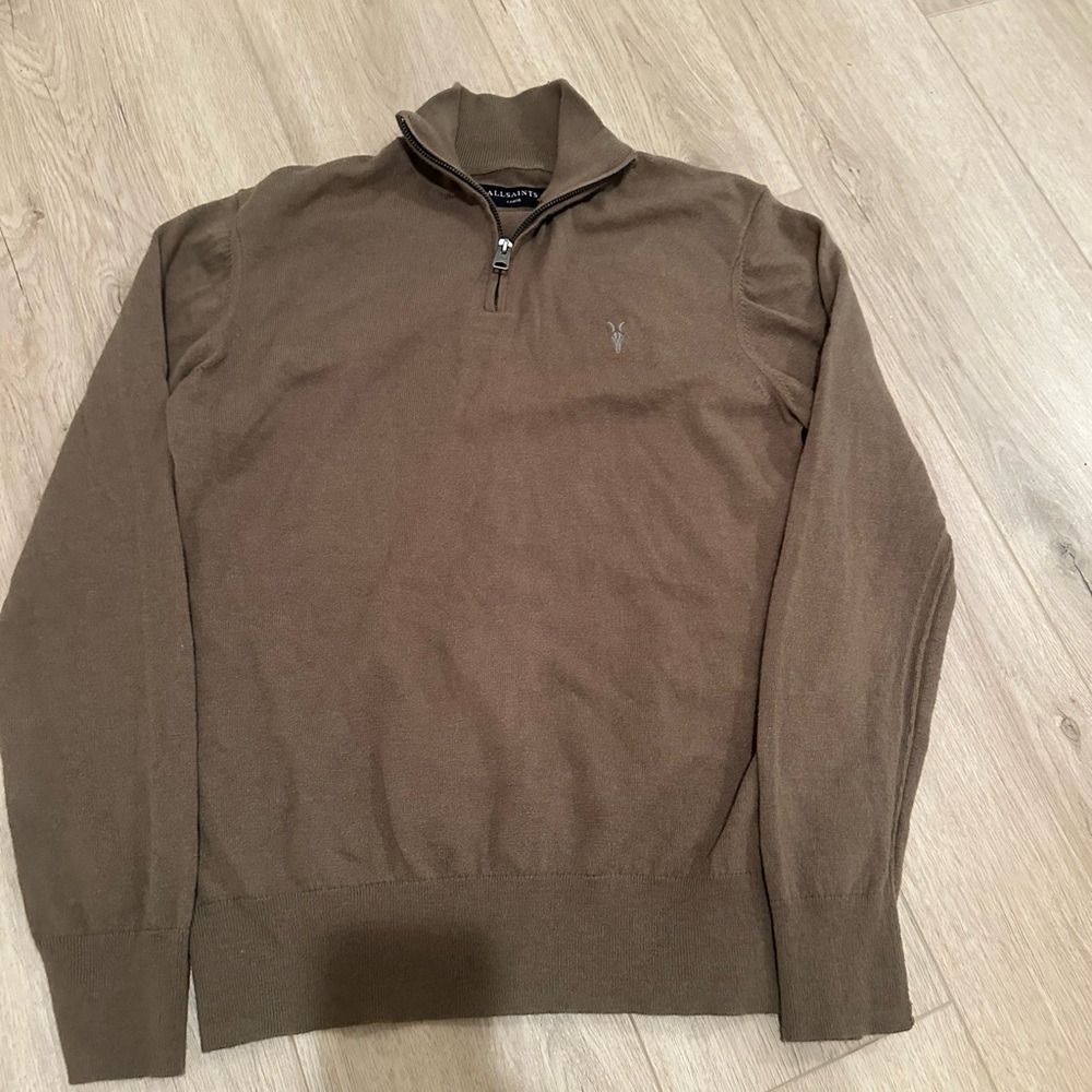 All Saints Men's Zip Up Brown Sweater